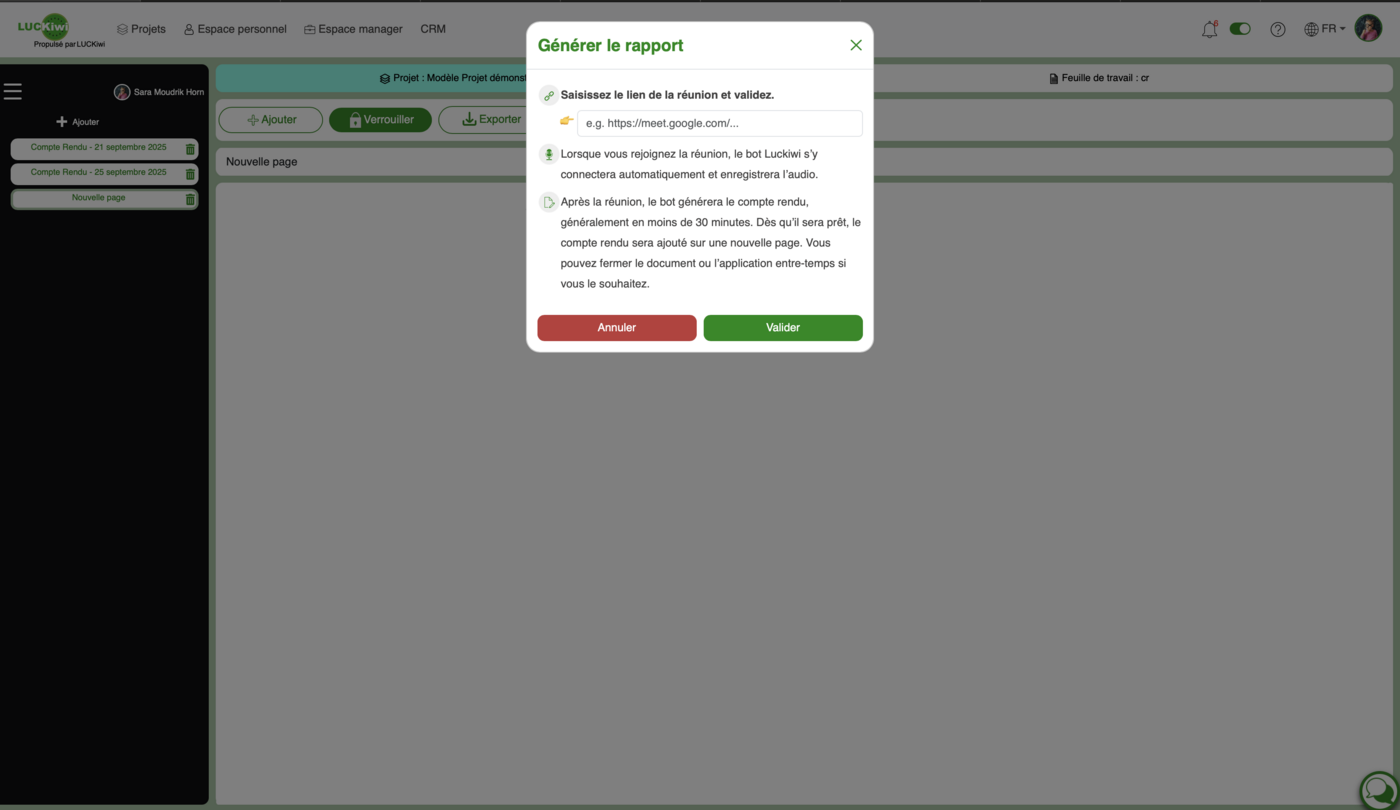 Schritt 1: Fügen Sie Ihren Zoom-, Teams- oder Google-Meet-Link in LUCKiwi ein